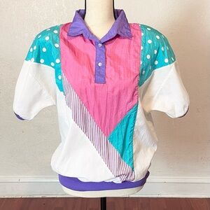 Vintage 1980s Casual Isle Women's M Quirky Colorblock Windbreaker Shirt